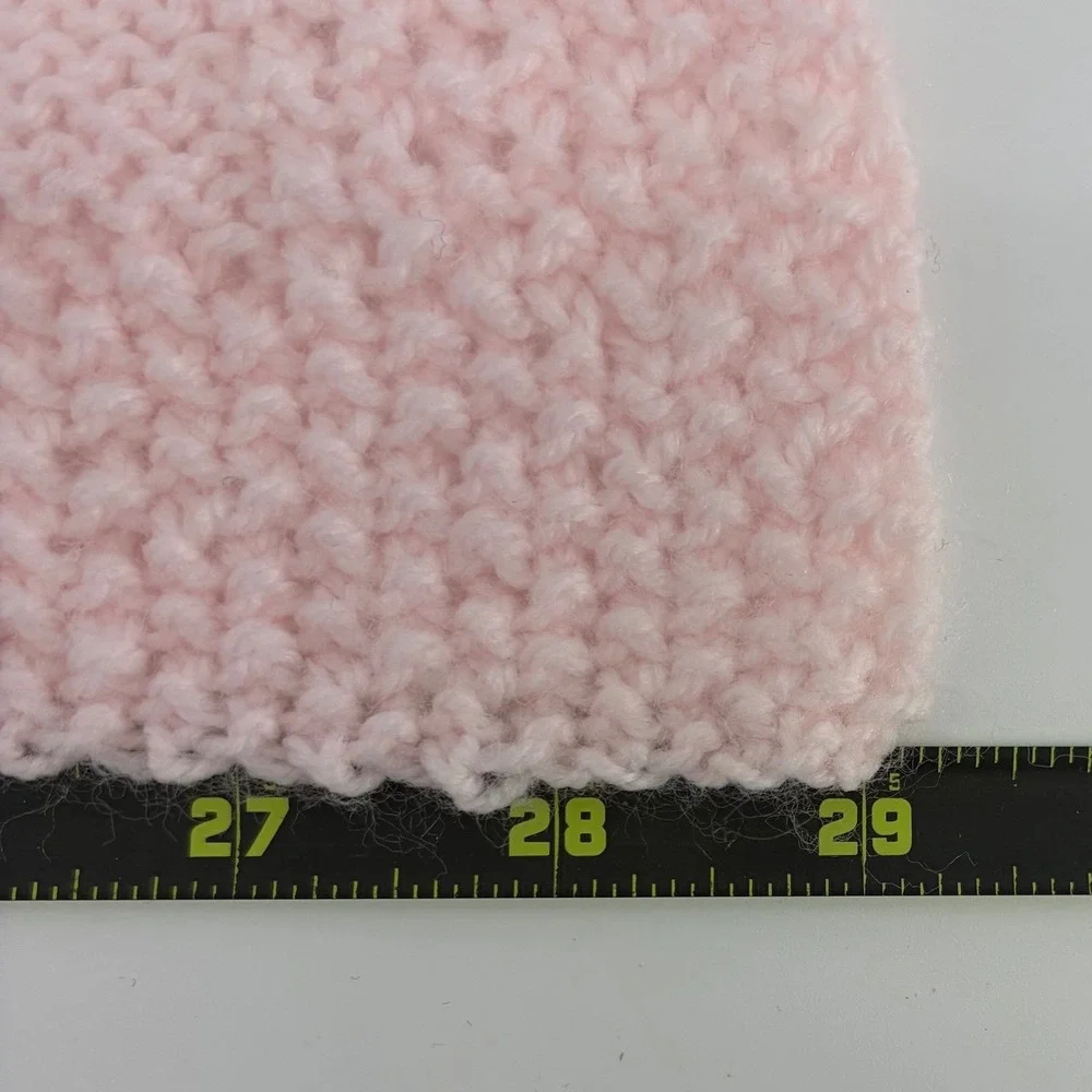 Handmade Hand Knit Pink Hearts Pointelle Chevron Baby Blanket Afghan Crib Throw